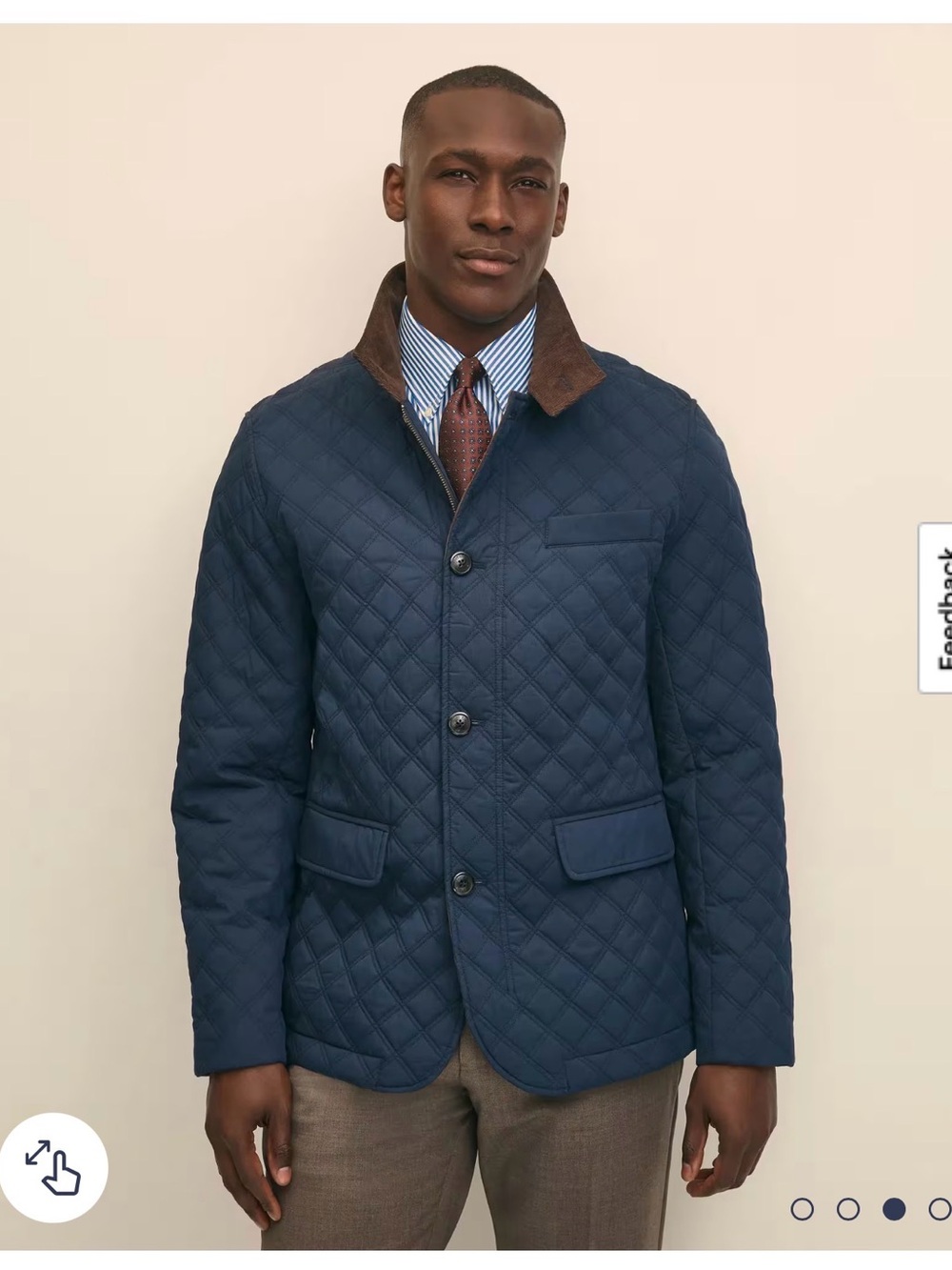 Brooks Brothers Navy Quilted Jacket with Brown Corduroy Collar